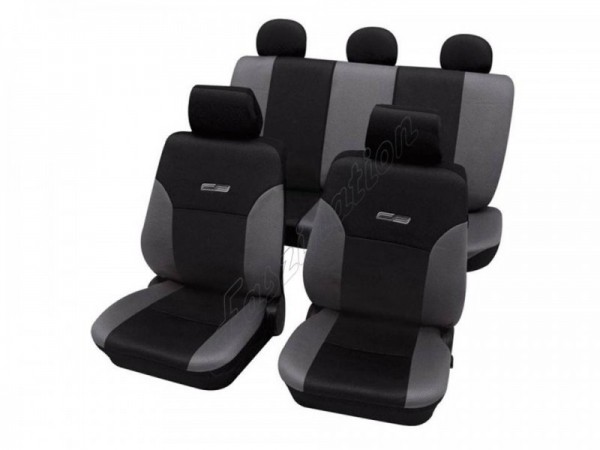 Car seat covers, protective covers, Leather look, Complete set Skoda Ffromia I up to 2/2007, Ffromia II from 3/2007, Favorit/Forman, Felicia, Octavia I, , Superb up to 6/2008, Superb from 7/2008, Yeti, Grey Black Anthracite
